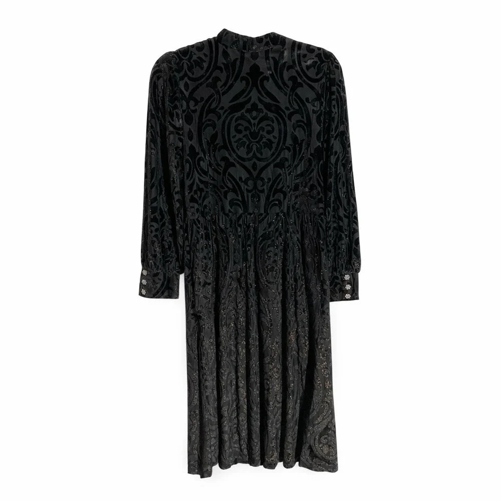 NEW Soft Surroundings Hadley Dress Womens 6P Black Velvet‎ Burnout Romantic Midi